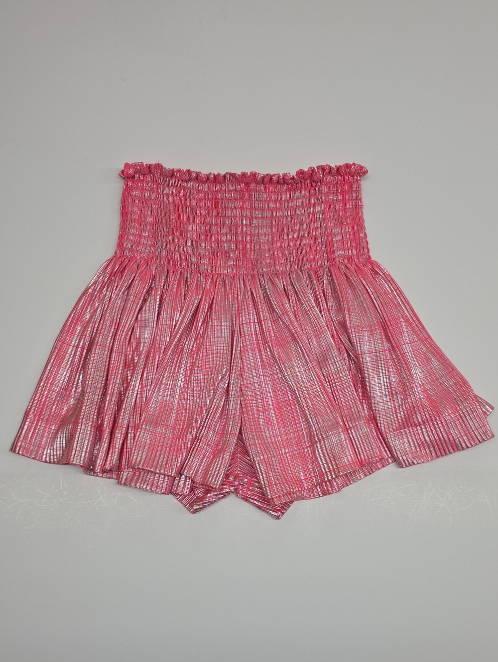 QUEEN OF SPARKLES Metallic Pink Smocked Flared Shorts Size 2XL